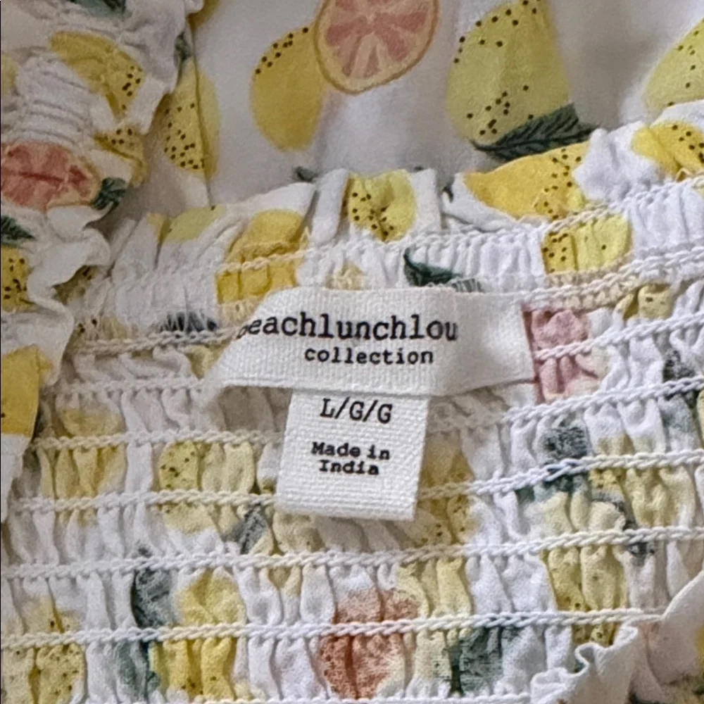 Lemon Print Tiered Smock Midi Sundress Size Large Cottagecore Preppy